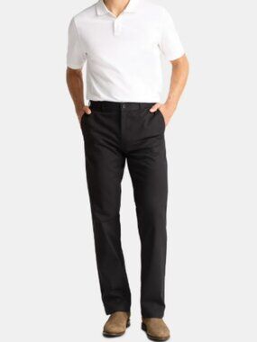 George Men's Cotton Flat Front Straight Leg Wrinkle Resistant Pant Black 32 x 34